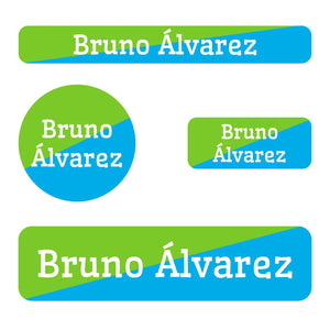 small name labels pack for kids in two-tone lime green bright blue