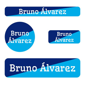 small name labels pack for kids in two-tone navy blue bright blue