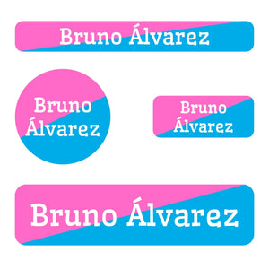 small name labels pack for kids in two-tone pink bright blue