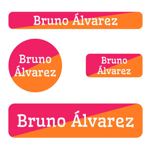 small name labels pack for kids in two-tone rasperry pink orange