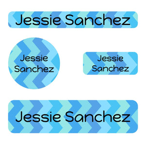 small name labels pack for kids in zig zag blue