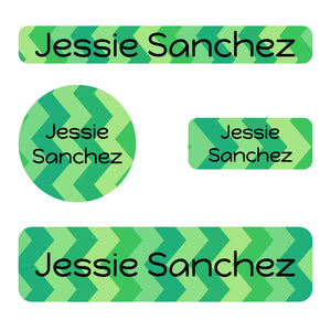 small name labels pack for kids in zig zag green