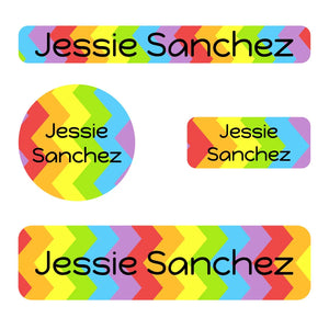 small name labels pack for kids in zig zag rainbow