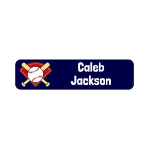 small rectangle name stickers for kids baseball dark blue