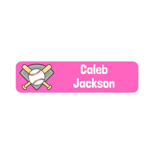 small rectangle name stickers for kids baseball pink