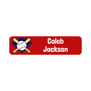 small rectangle name stickers for kids baseball red