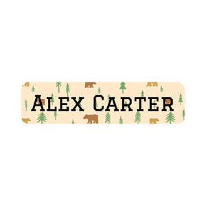 small rectangle name labels for kids in bear cream