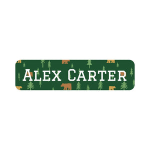 small rectangle name labels for kids in bear forest green