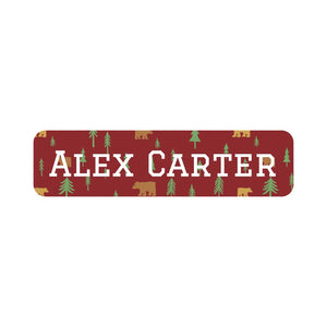 small rectangle name labels for kids in bear maroon