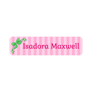 small rectangle name labels bow green pink