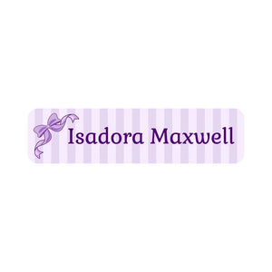 small rectangle name labels bow purple