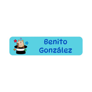 small rectangle name labels in capybara blue