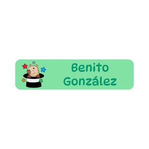 small rectangle name labels in capybara green