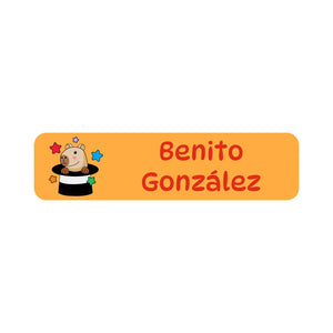 small rectangle name labels in capybara orange