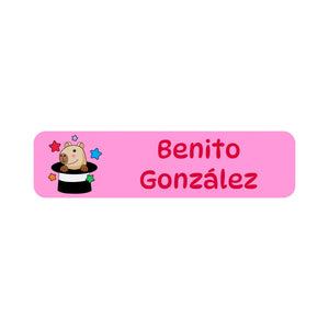 small rectangle name labels in capybara pink