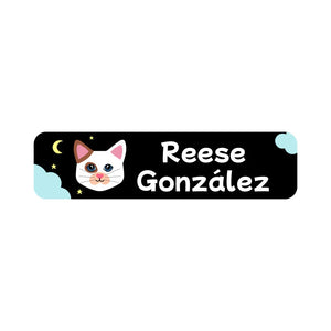cats black small rectangle name labels