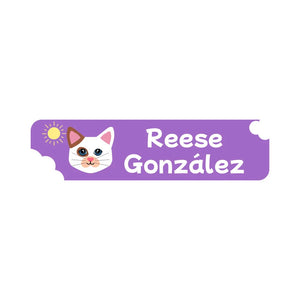 cats purple small rectangle name labels