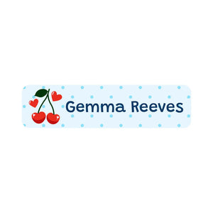 small rectangle name labels cherries blue