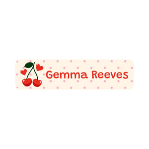 small rectangle name labels cherries cream