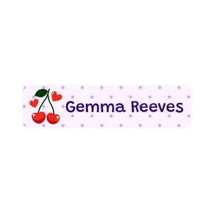 small rectangle name labels cherries purple