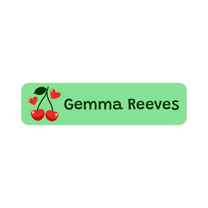 small rectangle name labels cherries solid green