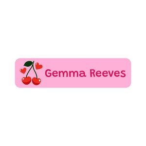 small rectangle name labels cherries solid pink