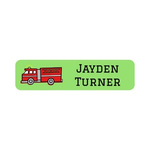small rectangle name labels for kids in fire truck green