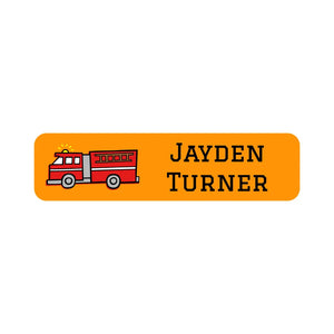 small rectangle name labels for kids in fire truck orange