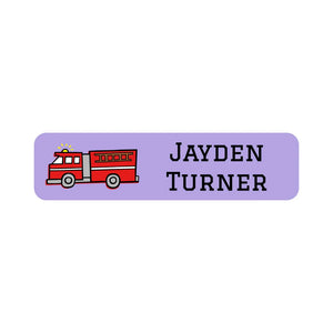 small rectangle name labels for kids in fire truck purple