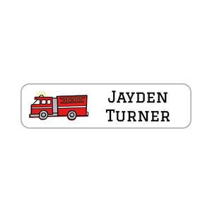 small rectangle name labels for kids in fire truck white