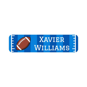 small rectangle name stickers for kids in football blue
