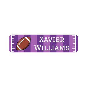 small rectangle name stickers for kids in football purple