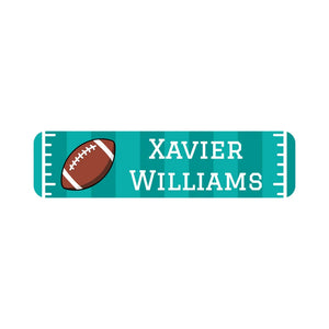 small rectangle name stickers for kids in football turquoise