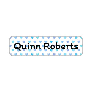small rectangle name stickers for kids hearts blue