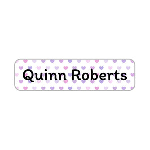small rectangle name stickers for kids hearts purple