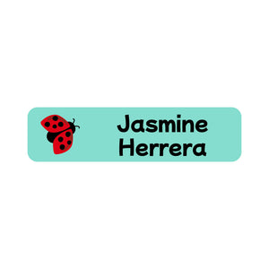 small rectangle name labels ladybug pastel green