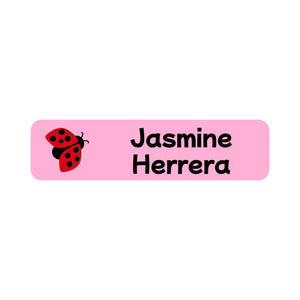 small rectangle name labels ladybug pink