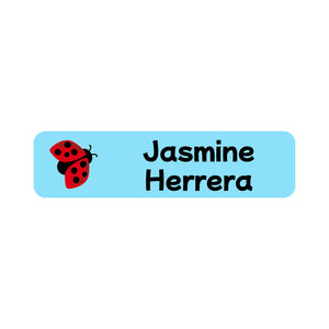 small rectangle name labels ladybug sky blue