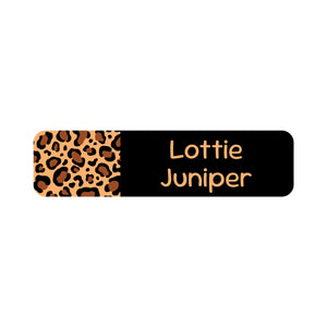 small rectangle name labels leopard print classic