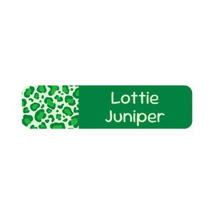 small rectangle name labels leopard print green