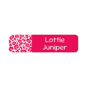 small rectangle name labels leopard print pink