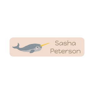 kids' small rectangle dishwasher-safe labels in narwhal cream