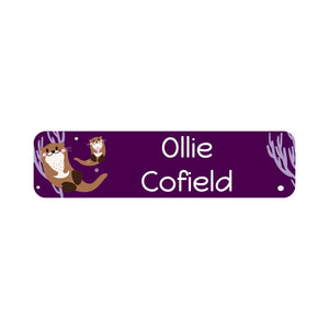 small rectangle name labels otter dark purple