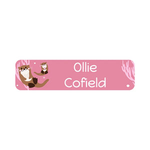 small rectangle name labels otter muted pink