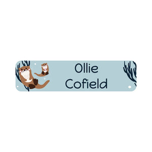 small rectangle name labels otter powder blue
