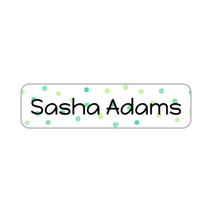 small rectangle name stickers for kids in pom pom green