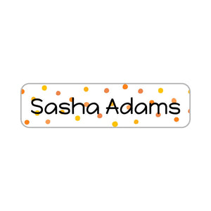 small rectangle name stickers for kids in pom pom orange