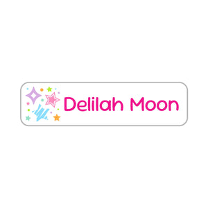 small rectangle name labels stars pink rainbow