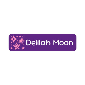 small rectangle name labels stars purple pink