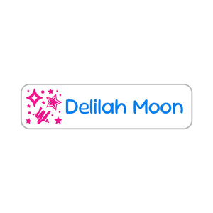 small rectangle name labels stars pink blue